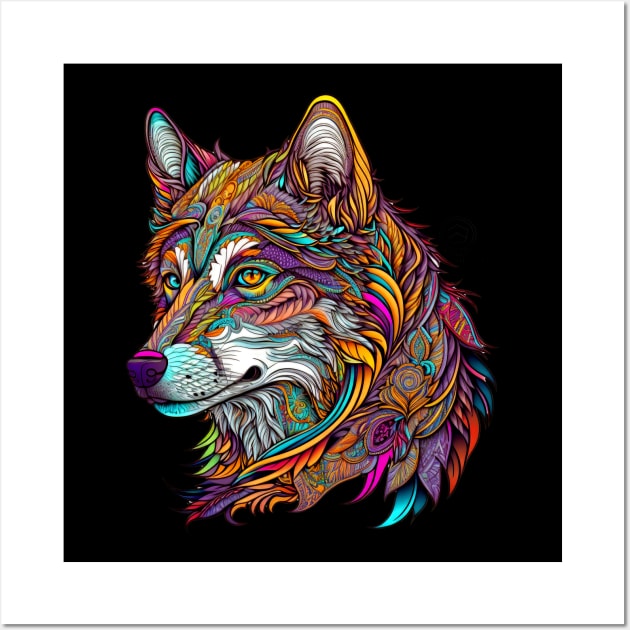 Colorful Wolf Wall Art by ZombieTeesEtc